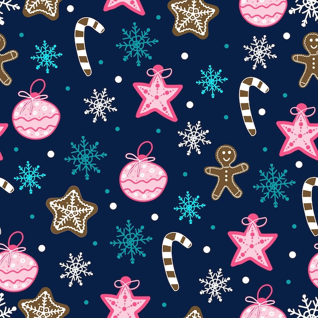 Christmas seamless pattern New Years holiday print in doodle style