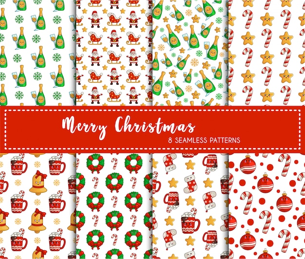 Christmas seamless pattern set, new year decorations 