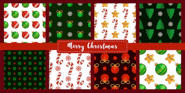 Christmas seamless pattern set with new year decorations 