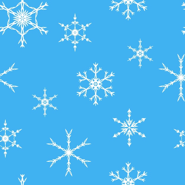 Christmas seamless pattern snowflake on blue background in flat geometric style