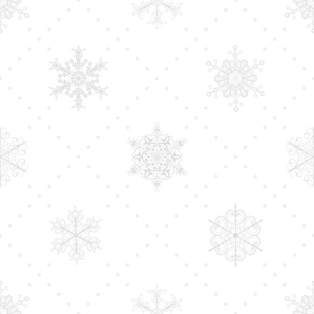 雪片とドットのクリスマスのシームレスなパターン、白地に灰色