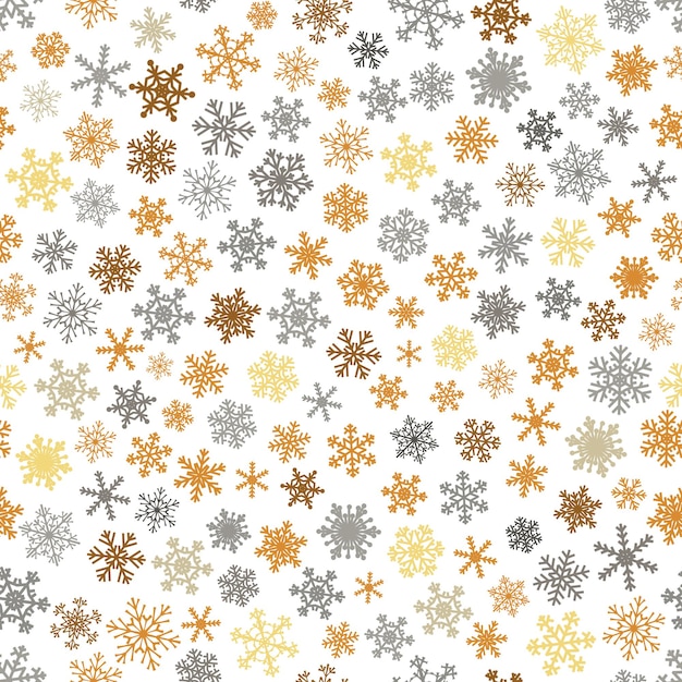 Christmas seamless pattern of snowflakes, gray and brown on white background.