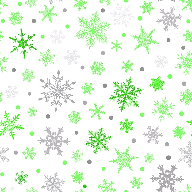 Christmas seamless pattern of snowflakes green and gray on white background