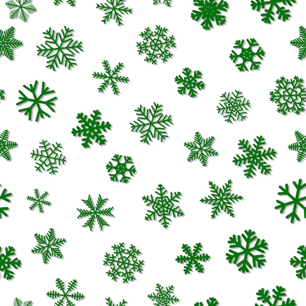 Christmas seamless pattern of snowflakes green on white background