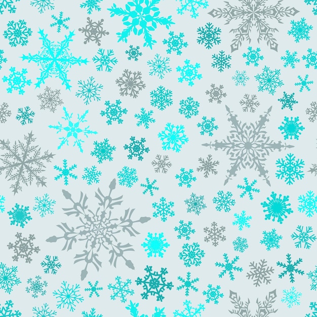 Christmas seamless pattern of snowflakes light blue and gray on white background