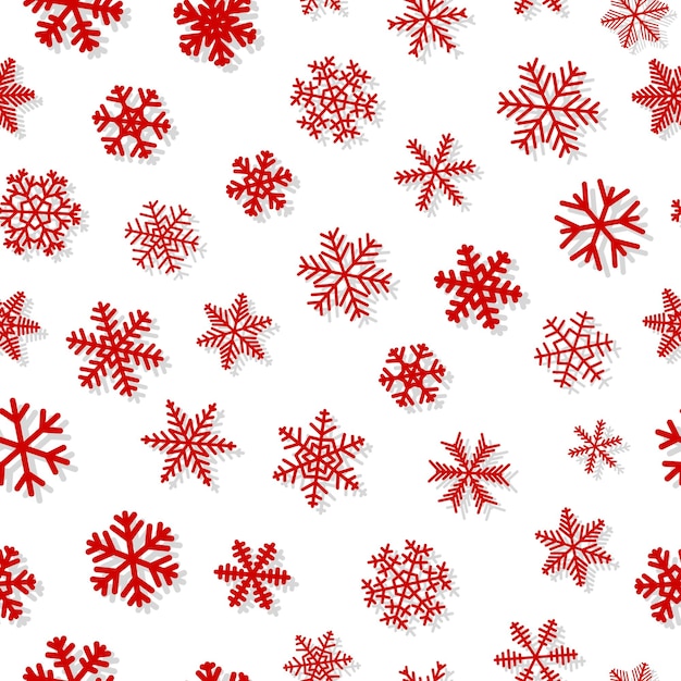 Vector christmas seamless pattern of snowflakes red on white background