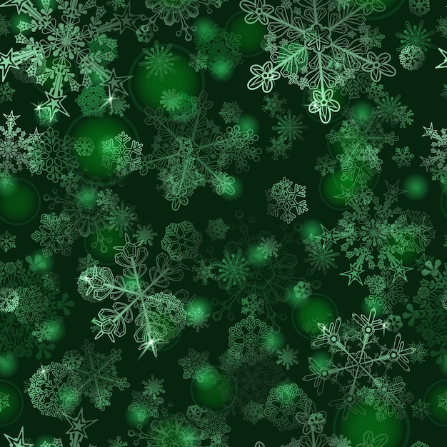 Christmas seamless pattern of snowflakes, white on green