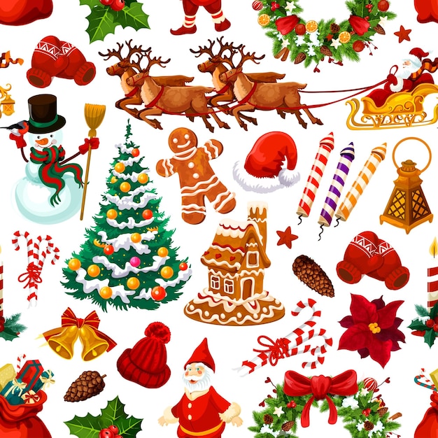 Christmas seamless pattern of vector decorations