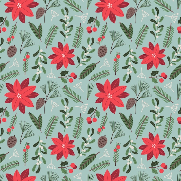 Vector christmas seamless pattern vector floral illustration with traditional holiday elements
