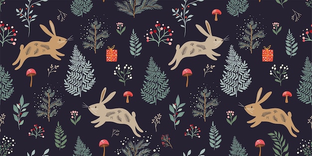 Vector christmas seamless pattern, wallpaper with seasonal winter design, christmas  trendy wrapping paper