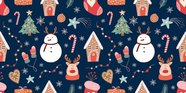 Vector christmas seamless pattern, wallpaper with seasonal winter design, christmas  trendy wrapping paper