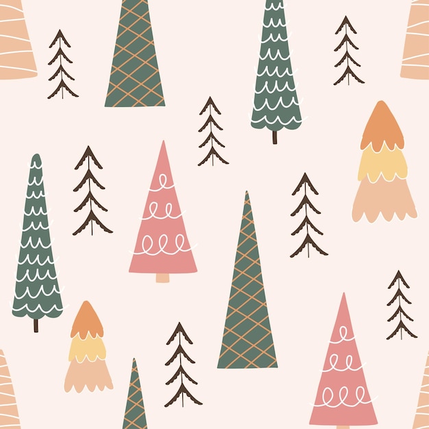 クリスマスのシームレスなパターン ⁇ 木 ⁇ 松の木 ⁇ 祭りの ⁇ 囲気 ⁇ 魔法の森