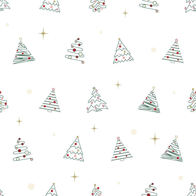 Christmas seamless pattern with abstract colorful xmas tree on white background