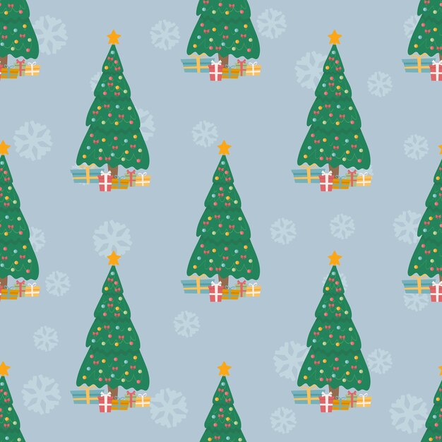 クリスマスツリーとギフトとクリスマスのシームレスなパターン