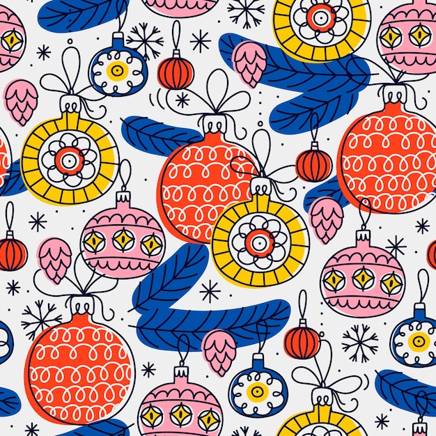 Christmas seamless pattern with Christmas tree decorations