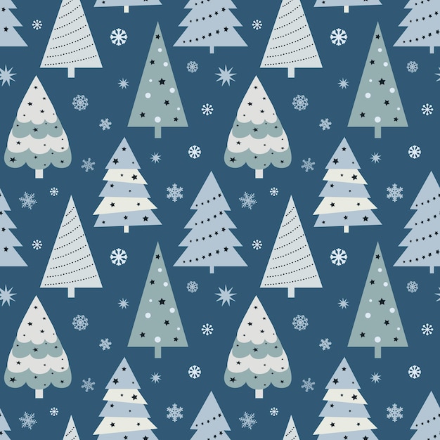 Christmas seamless pattern with christmas tree and snowflakes
