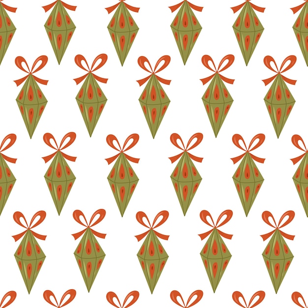 Christmas seamless pattern with christmas tree toy on white background. Vector hand drawn cartoon illustration.