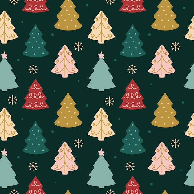 Christmas seamless pattern with colorful Christmas trees Hand drawn background