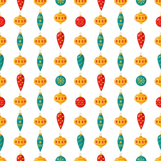 Christmas seamless pattern with cute cartoon Christmas baubles