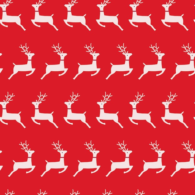 Christmas seamless pattern with deer on red background Vector illustration