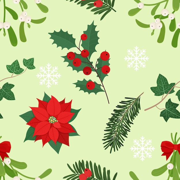 Vector christmas seamless pattern with different  plants symbol christmas and new year vector