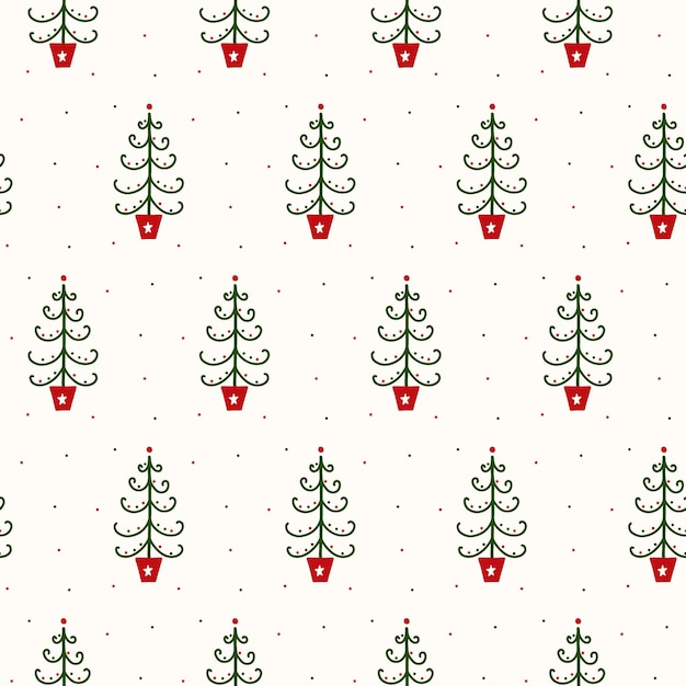 Christmas seamless pattern with doodle trees