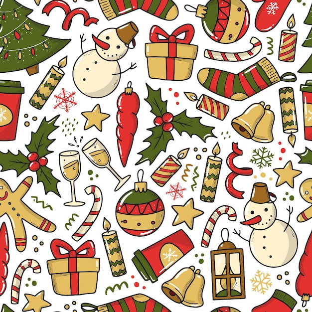 Christmas seamless pattern with doodle