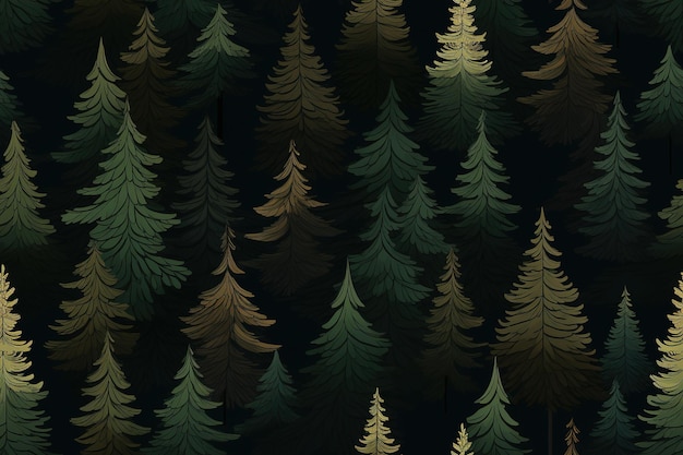 Vettore disegno senza cuciture di natale con alberi della foresta e fiocchi di neve su uno sfondo chiaro