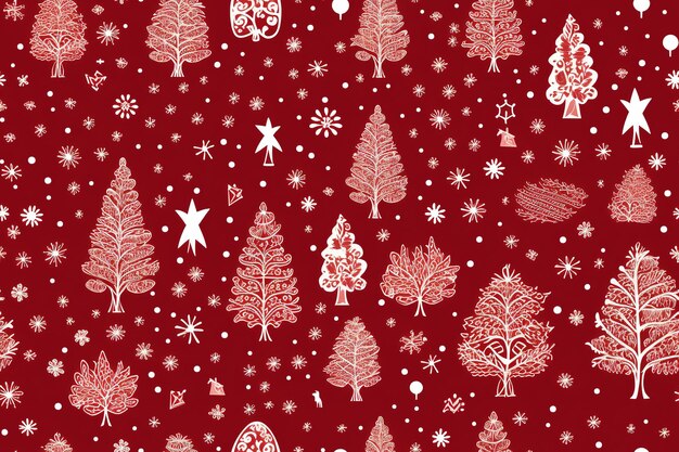 Vector christmas seamless pattern with forest trees and snowflakes on light background