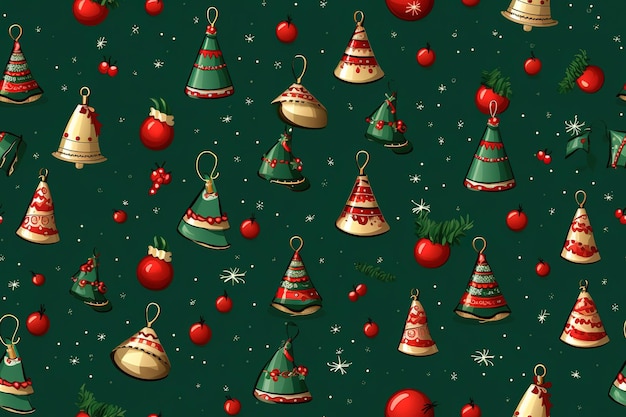 Vector christmas seamless pattern with forest trees and snowflakes on light background