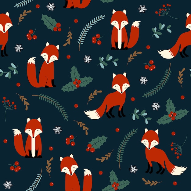 Christmas seamless pattern with fox 