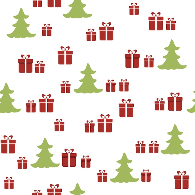 Christmas seamless pattern with gift boxes and christmas trees