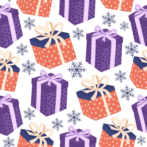 Vector christmas seamless pattern with gift boxes