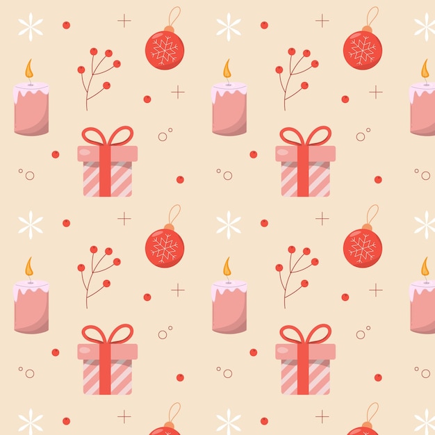 christmas seamless pattern with gifts and candles