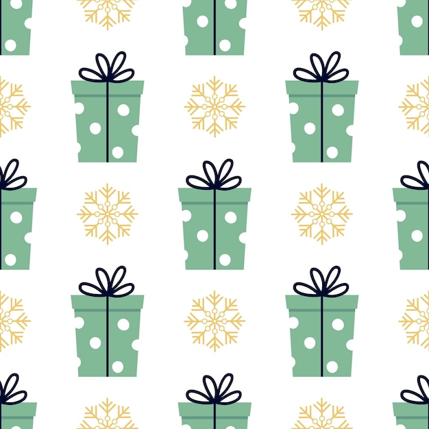 Christmas seamless pattern with gifts and snowflake