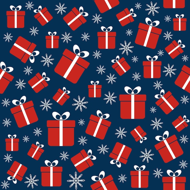 Christmas seamless pattern with gifts snowflakes