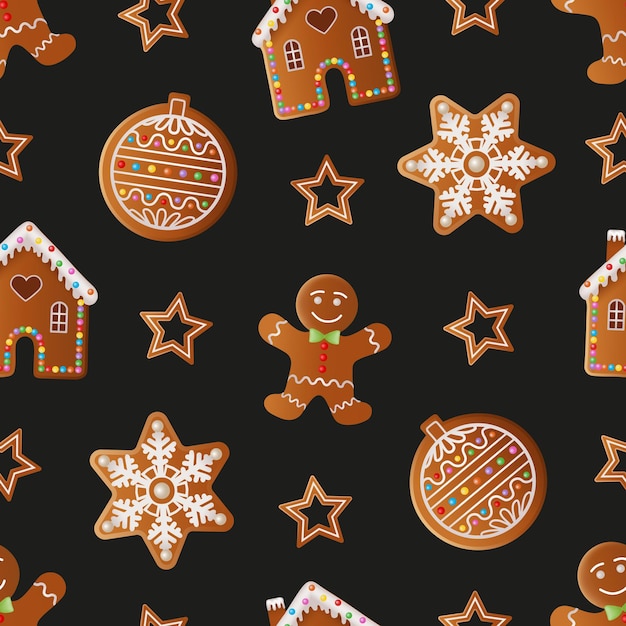 Christmas seamless pattern with gingerbread cookies texture with christmas cookies