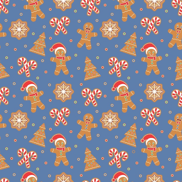 Christmas seamless pattern with gingerbread man cookies