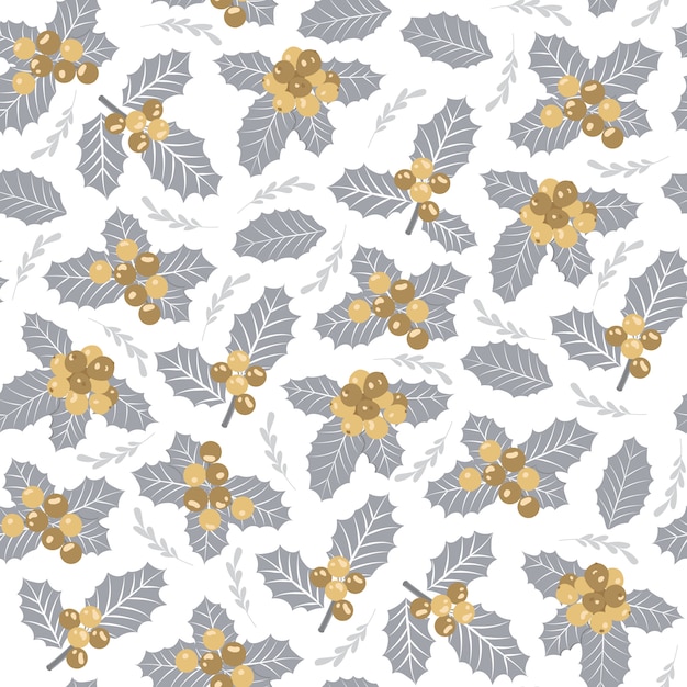 Christmas seamless pattern with holly berries background