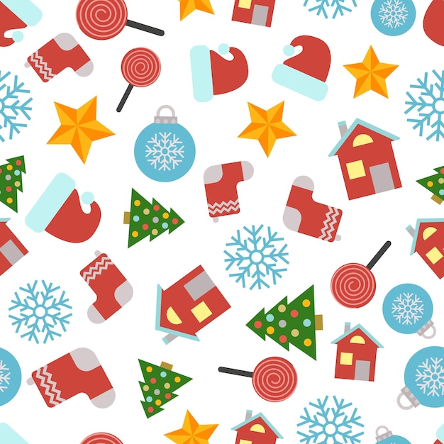 Christmas seamless pattern with icons in flat style. vector illustration