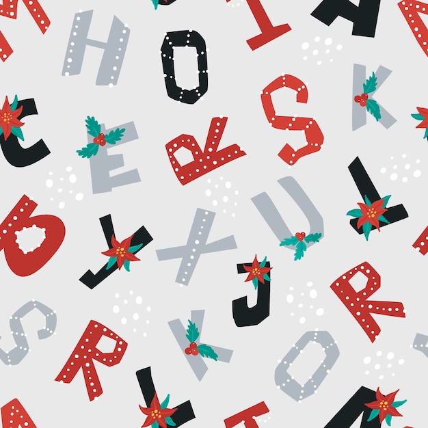 Christmas seamless pattern with letters