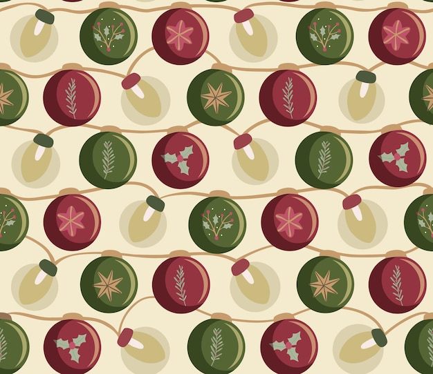 Vector christmas seamless pattern with lights and baubles