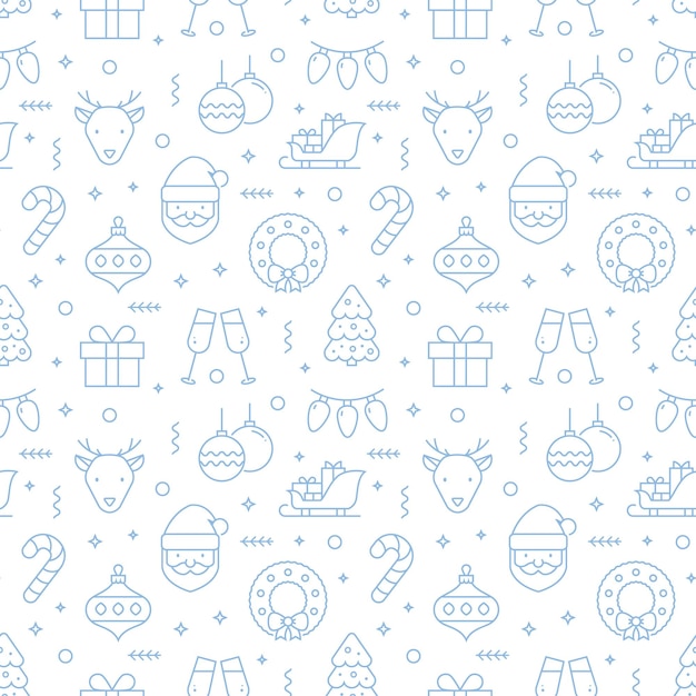 Vector christmas seamless pattern with line icons