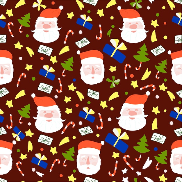 Christmas seamless pattern with mask Santa Claus