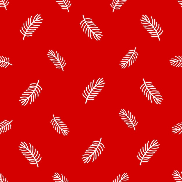 Vector christmas seamless pattern with pine branches on red background