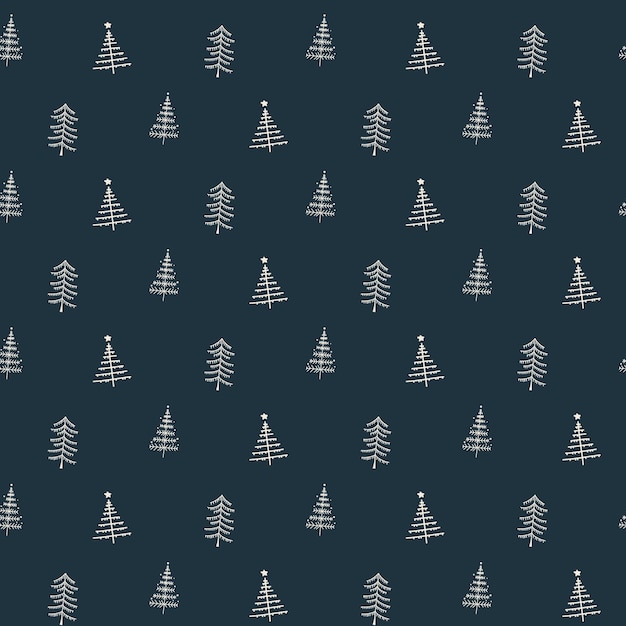 Christmas seamless pattern with pine trees on a dark blue background