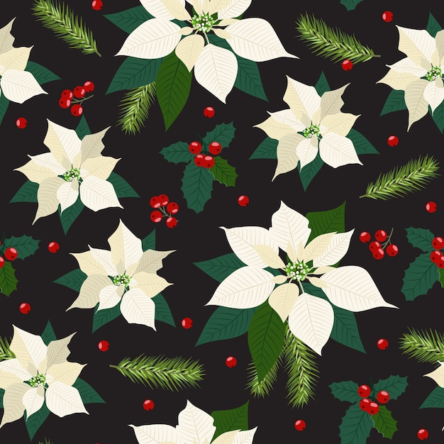 Christmas seamless pattern with poinsettia plant