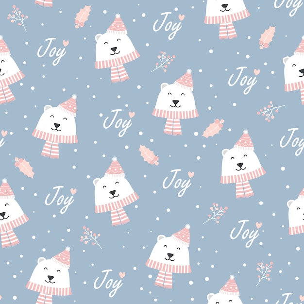 Christmas seamless pattern with polar bear background