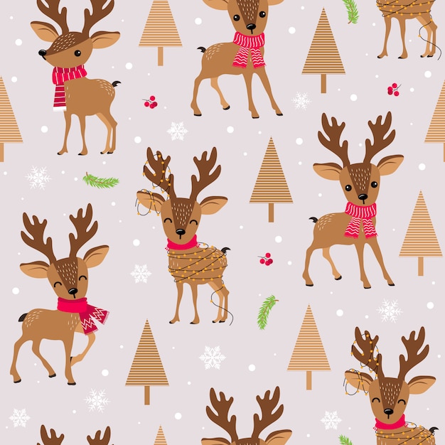 Christmas seamless pattern with reindeer