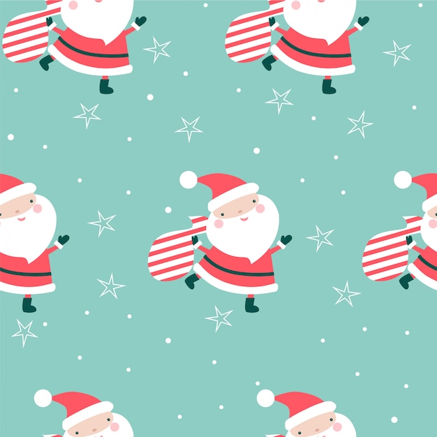 Christmas seamless pattern with santa and bags.